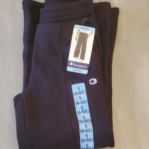 Champion Girls Black Fleece Wide Pant Sweatpants with Logo Patch SIZE 6/6X